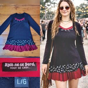 Rien ne se Perd Black Red Tunic Dress L Handmade